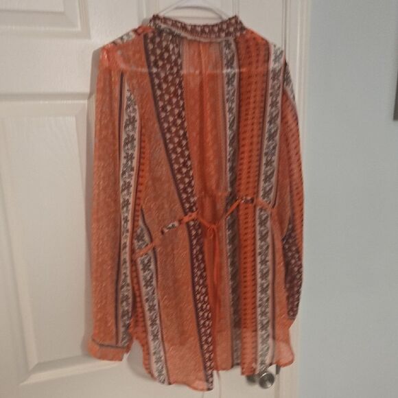 Free People Orange Long Sleeve Mandarin Collar Blouse - Picture 8 of 8